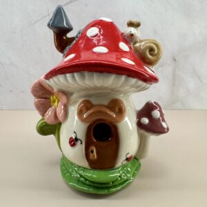 Enchanted Mushroom Cottage Ceramic Birdhouse